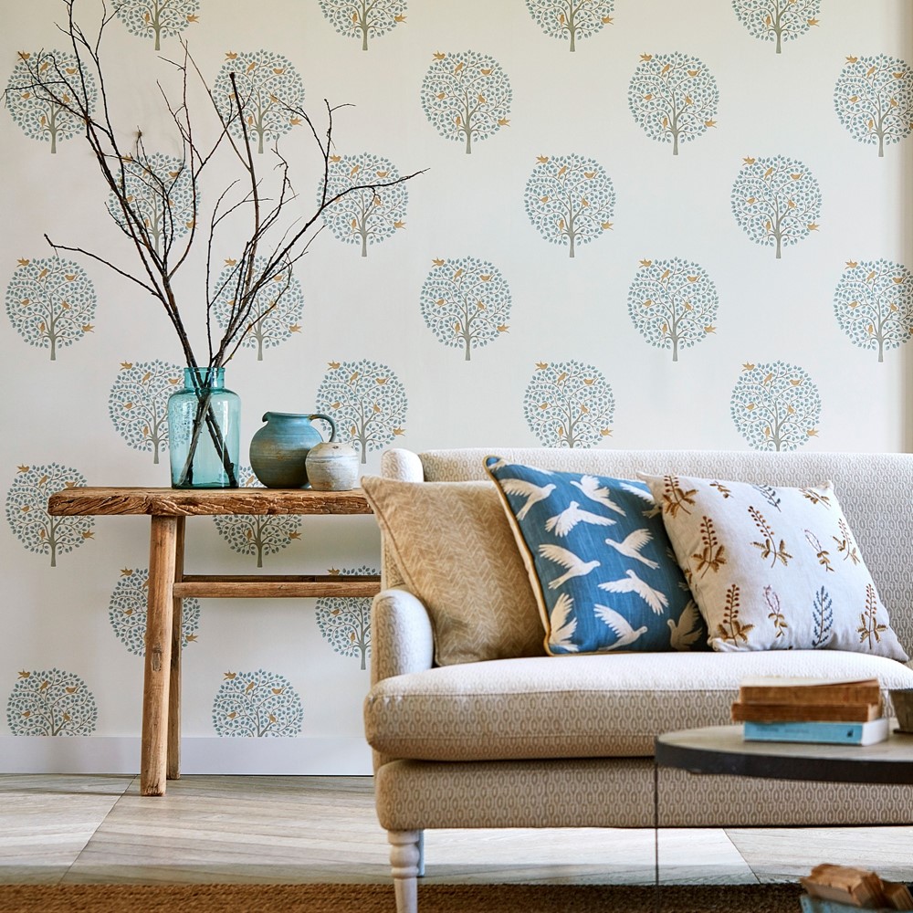 Bay Tree Wallpaper 216361 by Sanderson in Copper Denim